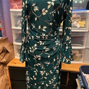 Ralph Lauren Green Ruched Wrap Dress with Bell Sleeves